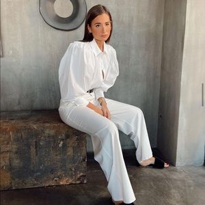 Danielle Bernstein White Puff Sleeve Bodysuit (M)